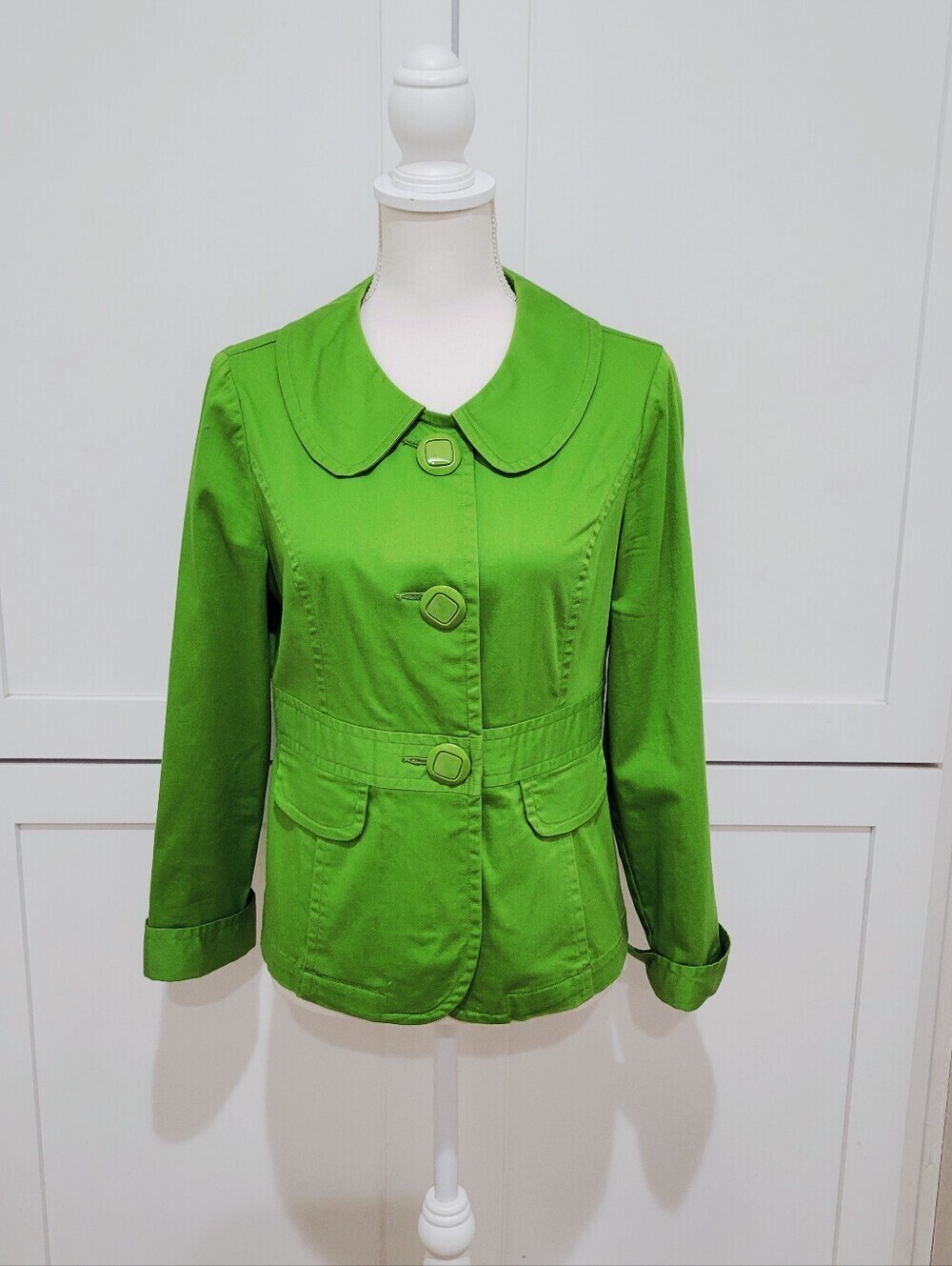 Ambition Cotton Blend Green Lightweight Jacket w/Back Pleating | Medium Petite